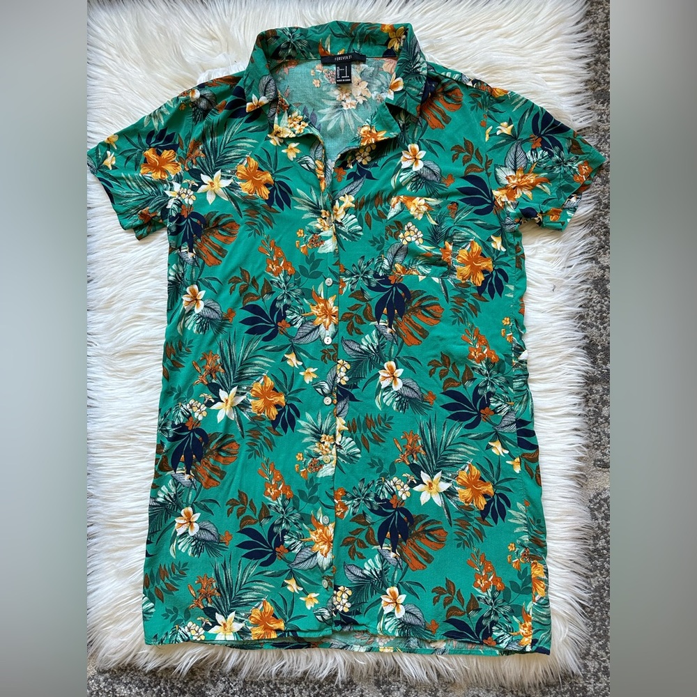 F21 floral print mini shirt dress
